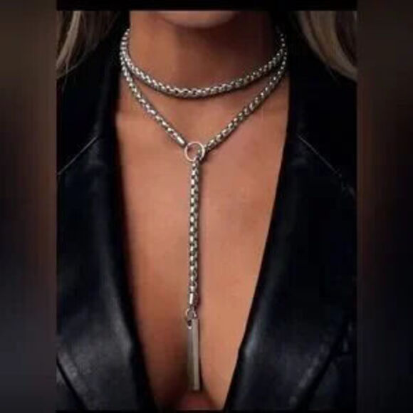 Jewelry - Silver Plated Stainless Steel Lariat Necklace Stainless Steel Long Drop Necklace